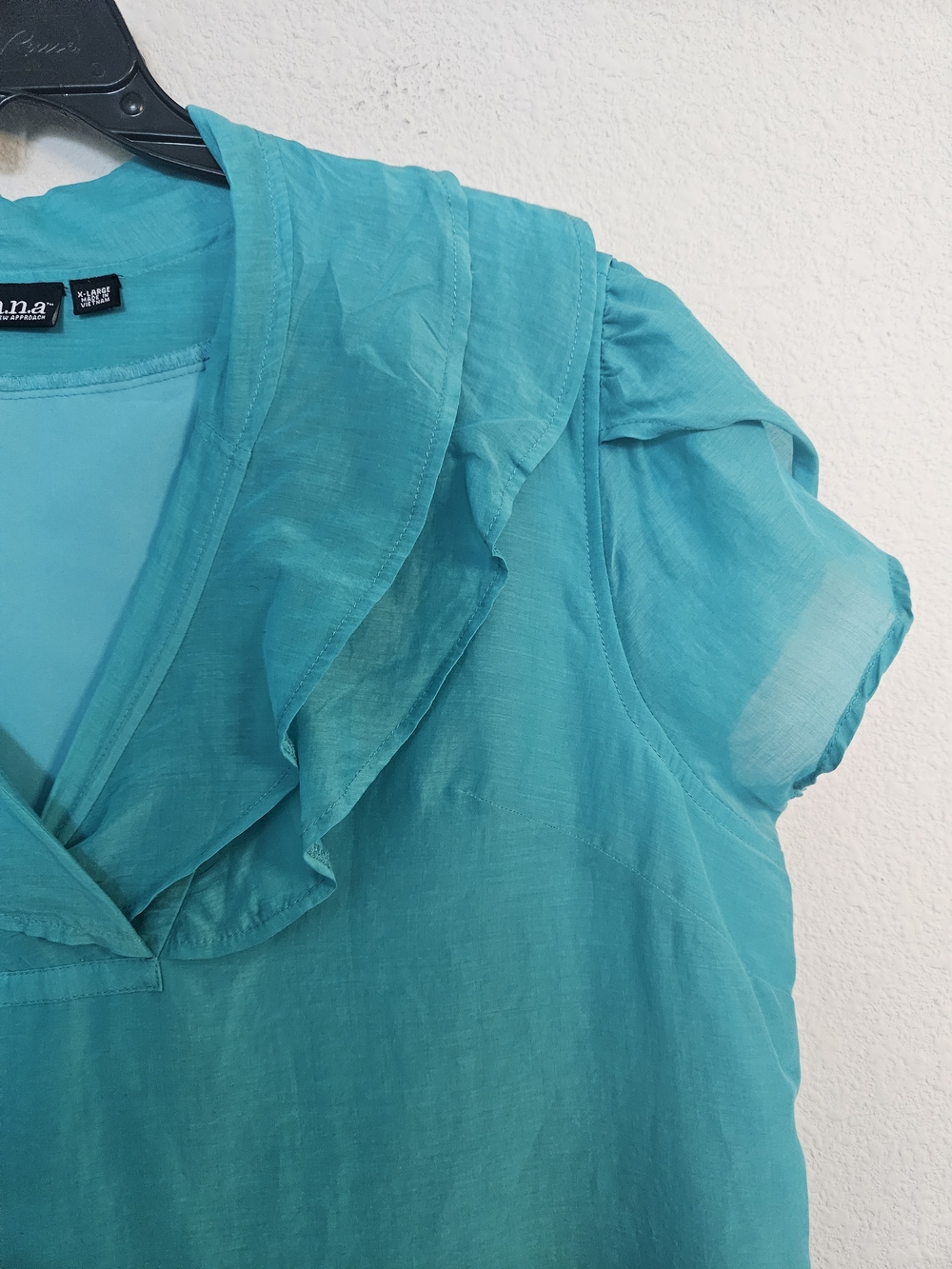 A.N.A Turquoise Ruffle V-Neck Women's Top - Picture 7 of 16